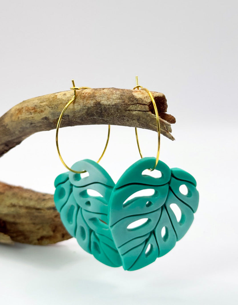 Tropical Heart Monstera Hoops