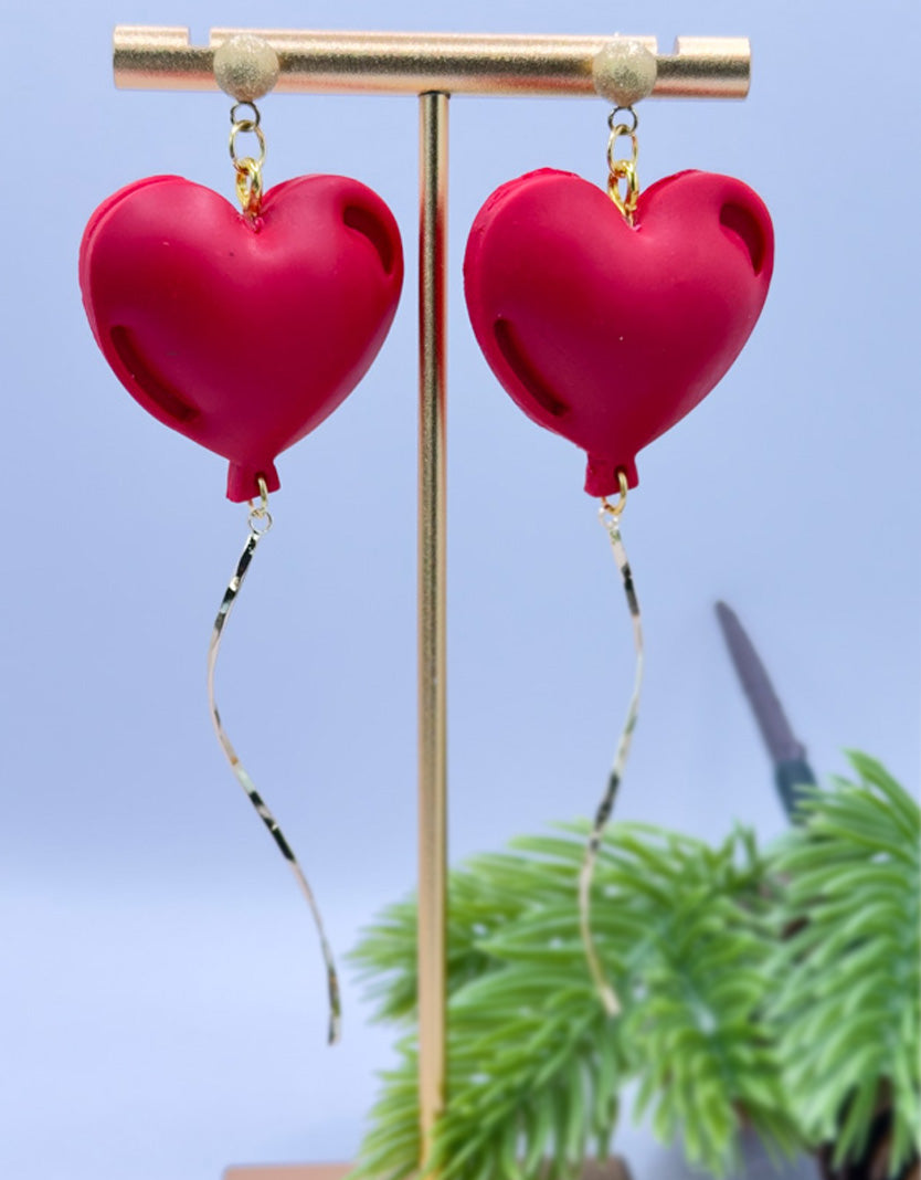 Crimson Drift Heart Statement Earrings