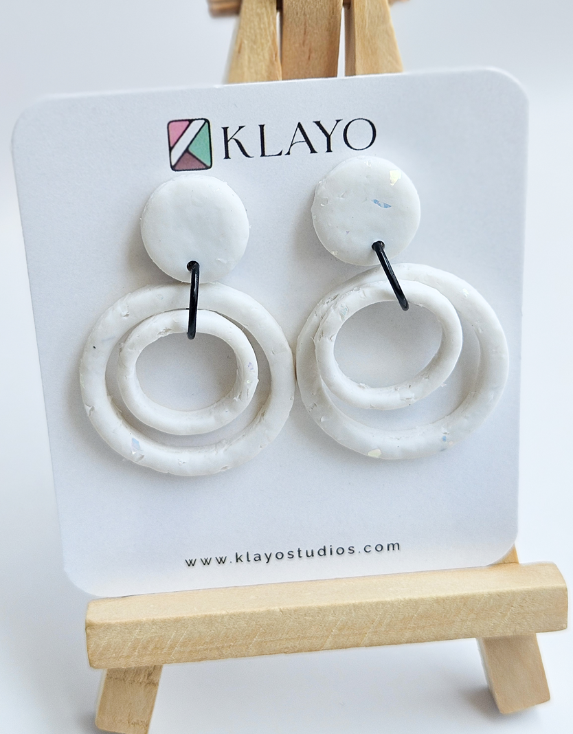 Pearl White Double Circle Statement Earrings