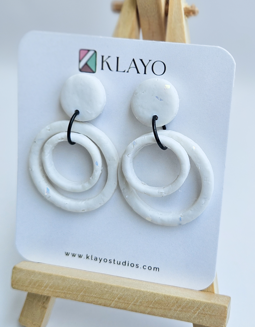 Pearl White Double Circle Statement Earrings
