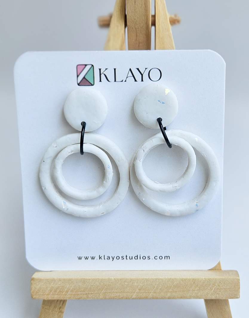 Pearl White Double Circle Statement Earrings
