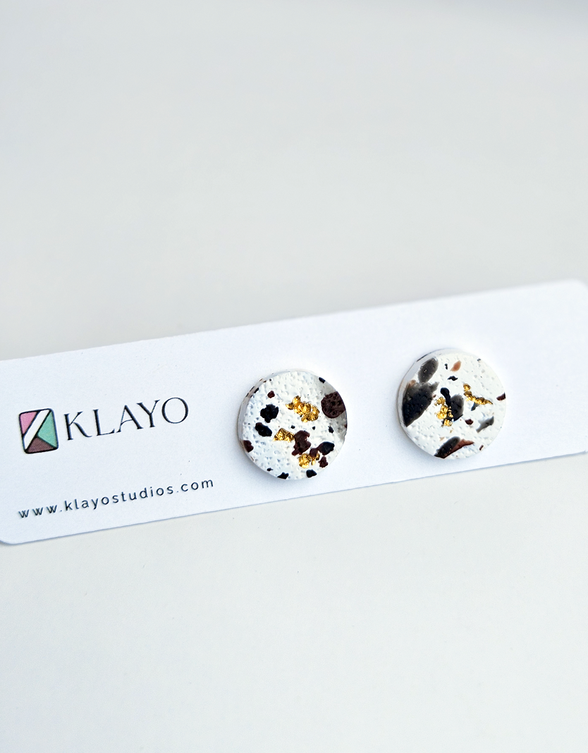 Ivory Terrazzo Gold Stud Earrings