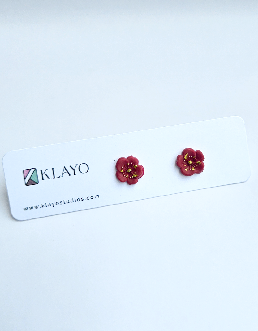 Crimson Blossom Stud Earrings