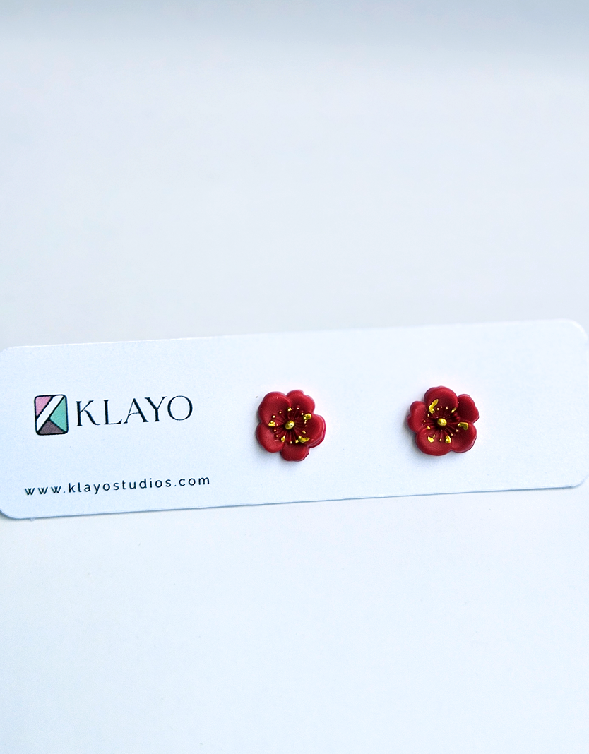 Crimson Blossom Stud Earrings
