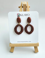 Mocha Ribbed Oval Drop Earrings
