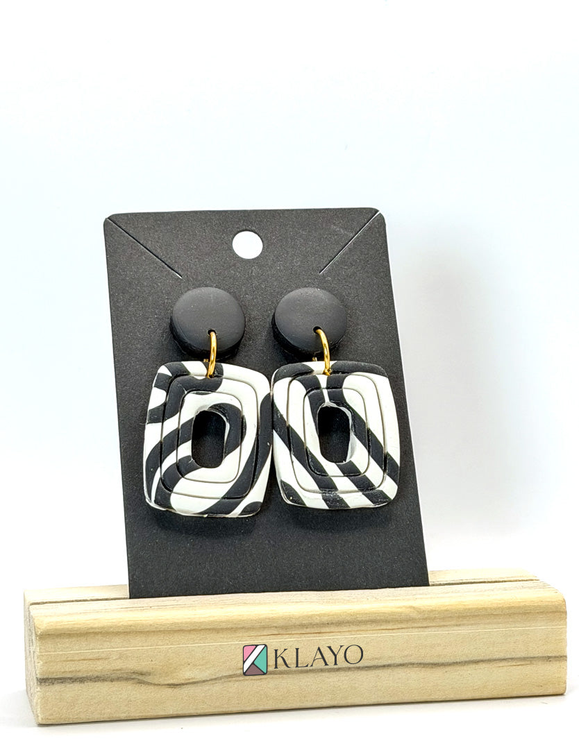 Monochrome Maze Drop Earrings