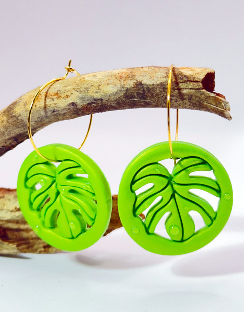 Tropical Monstera Hoop Earrings