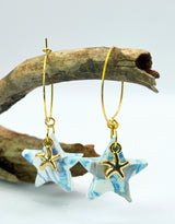Ocean Star Marble Hoop Earrings