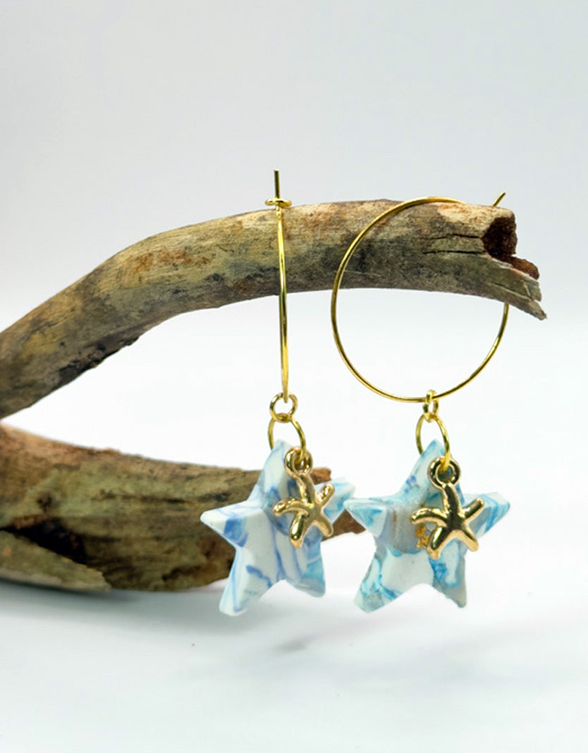 Ocean Star Marble Hoop Earrings