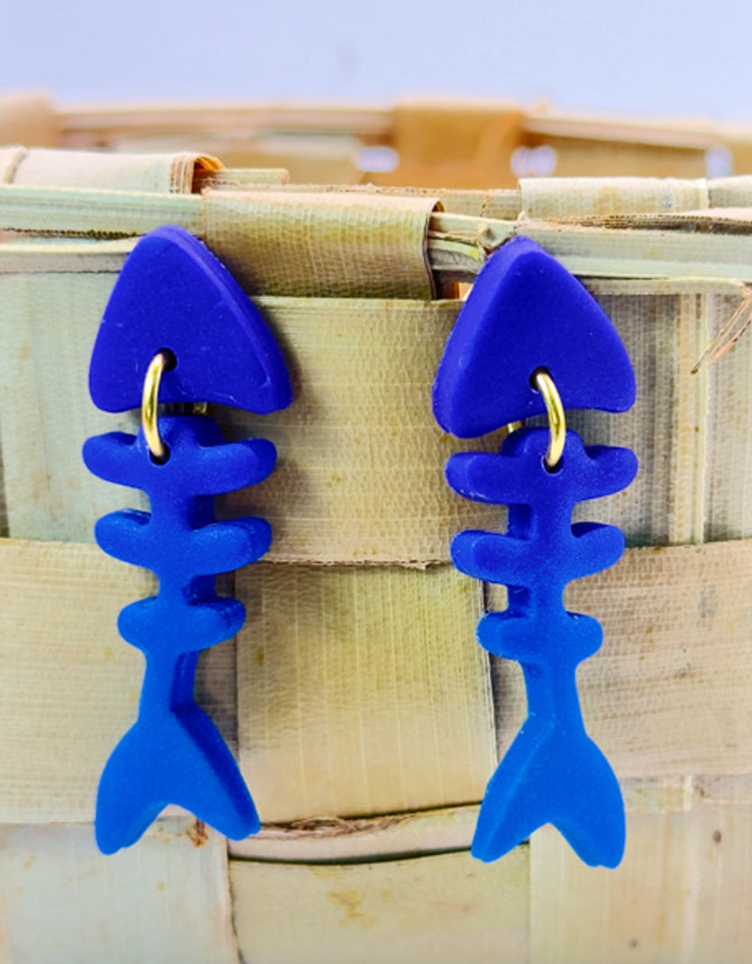 Cobalt Reef Fishbone Statement Earrings