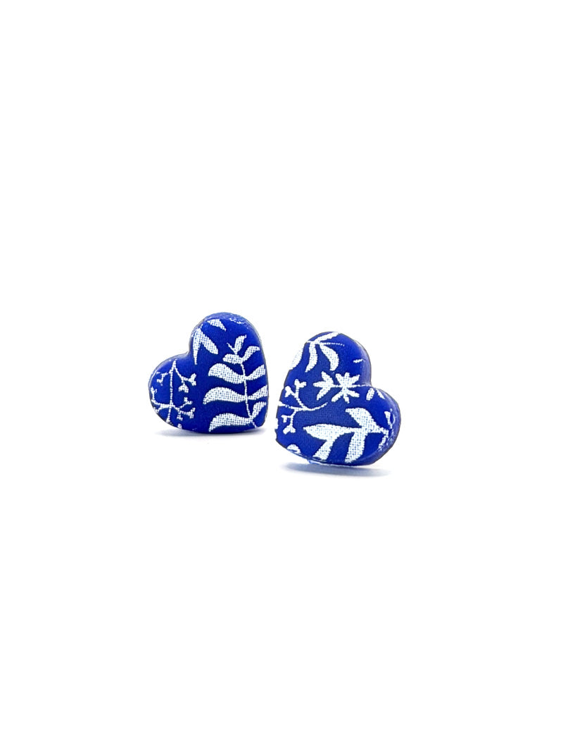 Indigo Folk Heart Studs