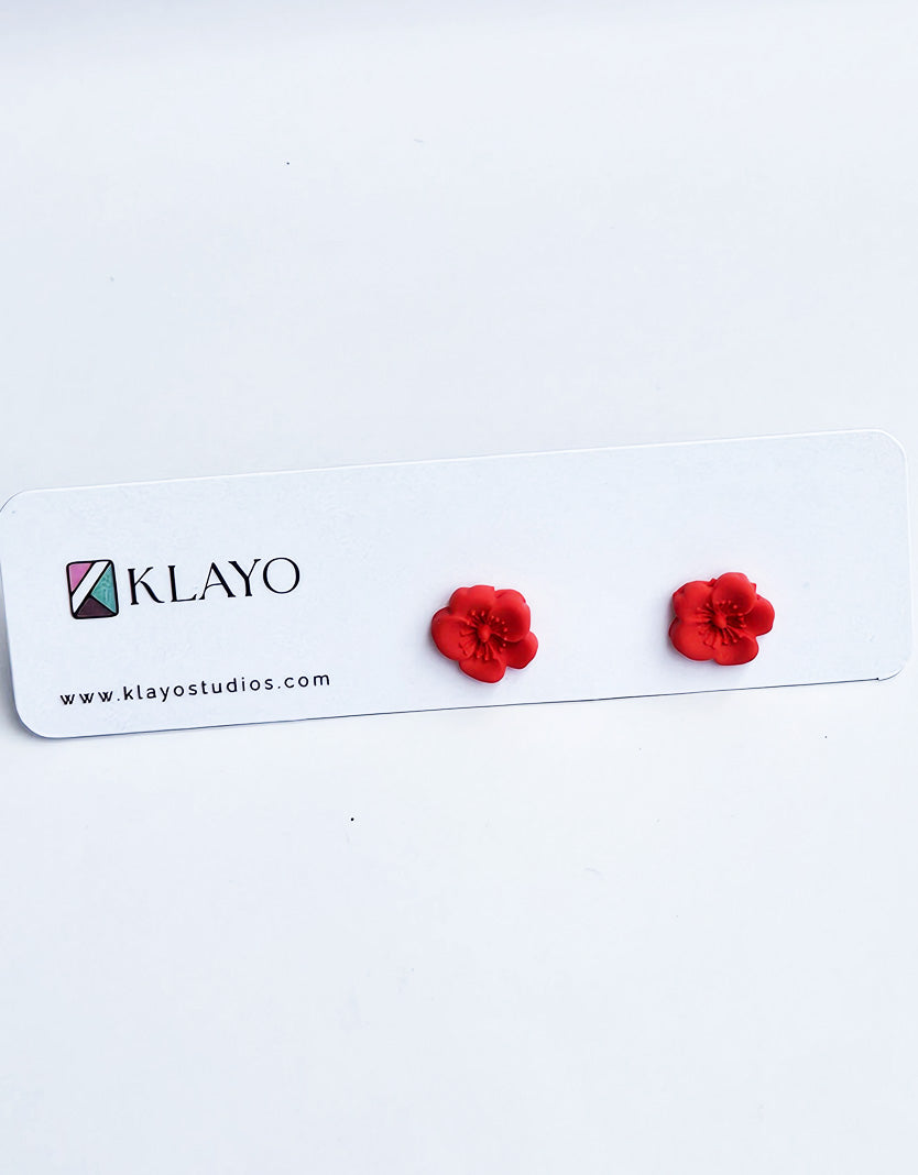 Crimson Bloom Floral Stud Earrings