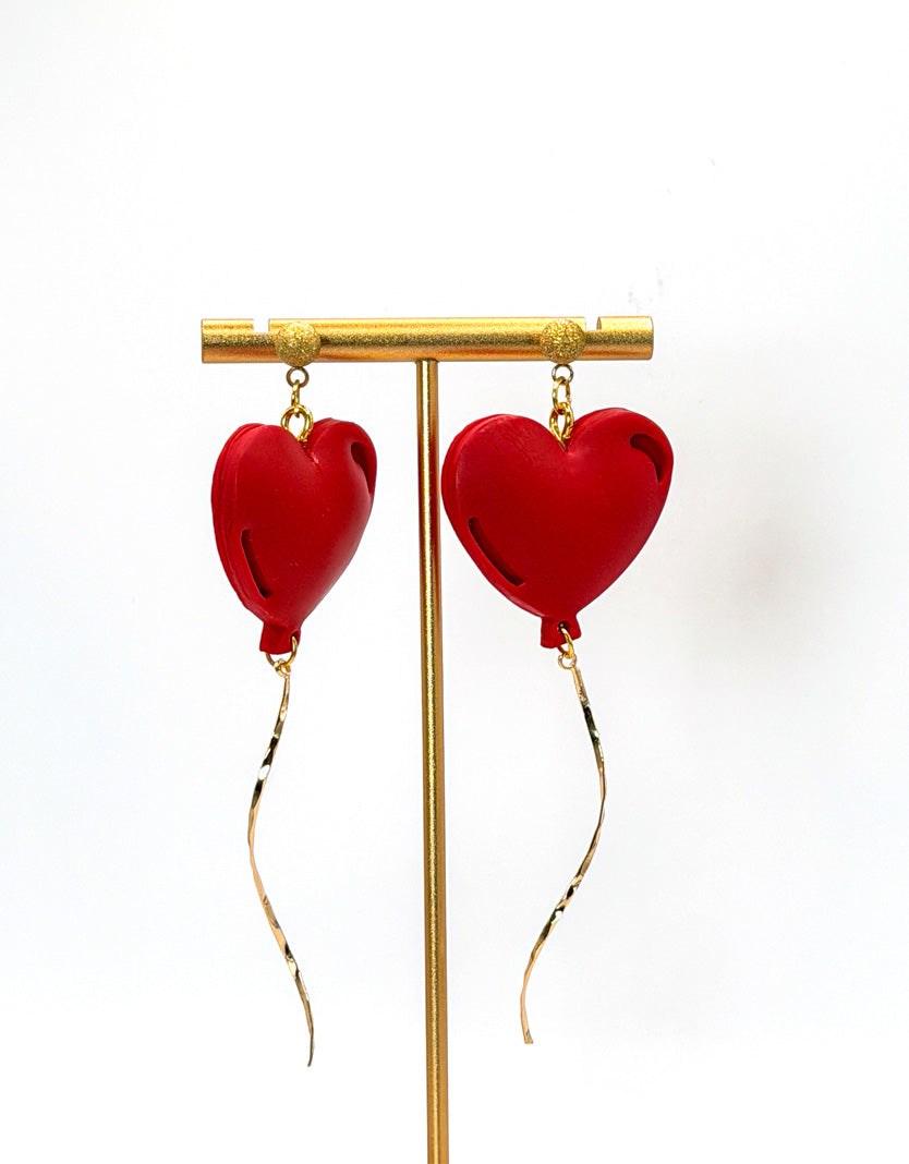 Crimson Drift Heart Statement Earrings