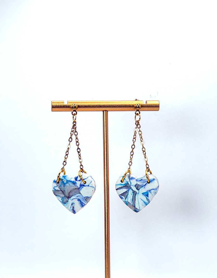 Ocean Marble Heart Chain Earrings