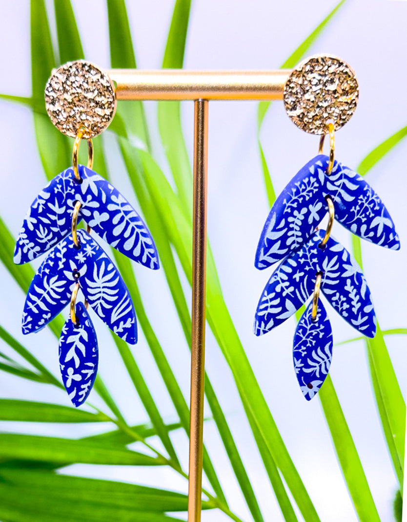 Royal Azure Leaf Statement Earrings