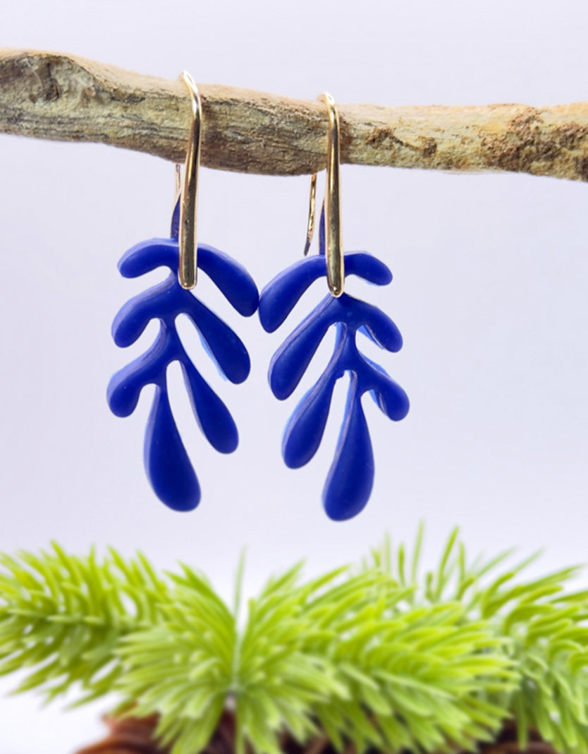 Cobalt Palm Drop Hoop Earrings